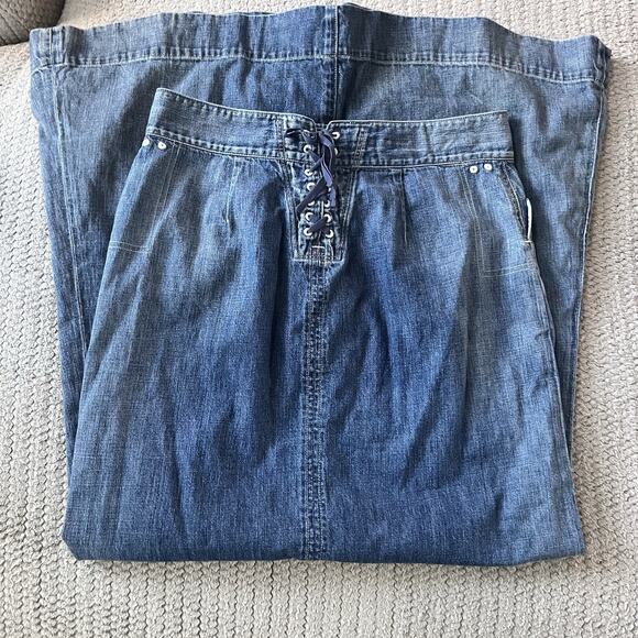 Ralph Lauren Blue Label Cotton Blue Denim Jeans Maxi Skirt Sz 28 M Laced Back - Picture 1 of 9